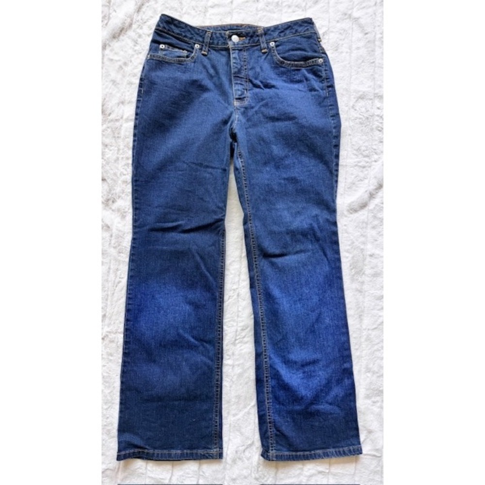 Lands End Womens 4P Straight Leg Jeans Dark Wash Indigo Blue Petite Denim
